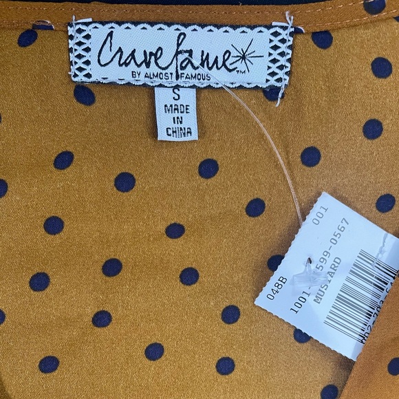 CRAVE FAME BY ALMOST FAMOUS Lantern Sleeve Polka Dot Peplum Top Sz. S - NWT - Picture 3 of 6